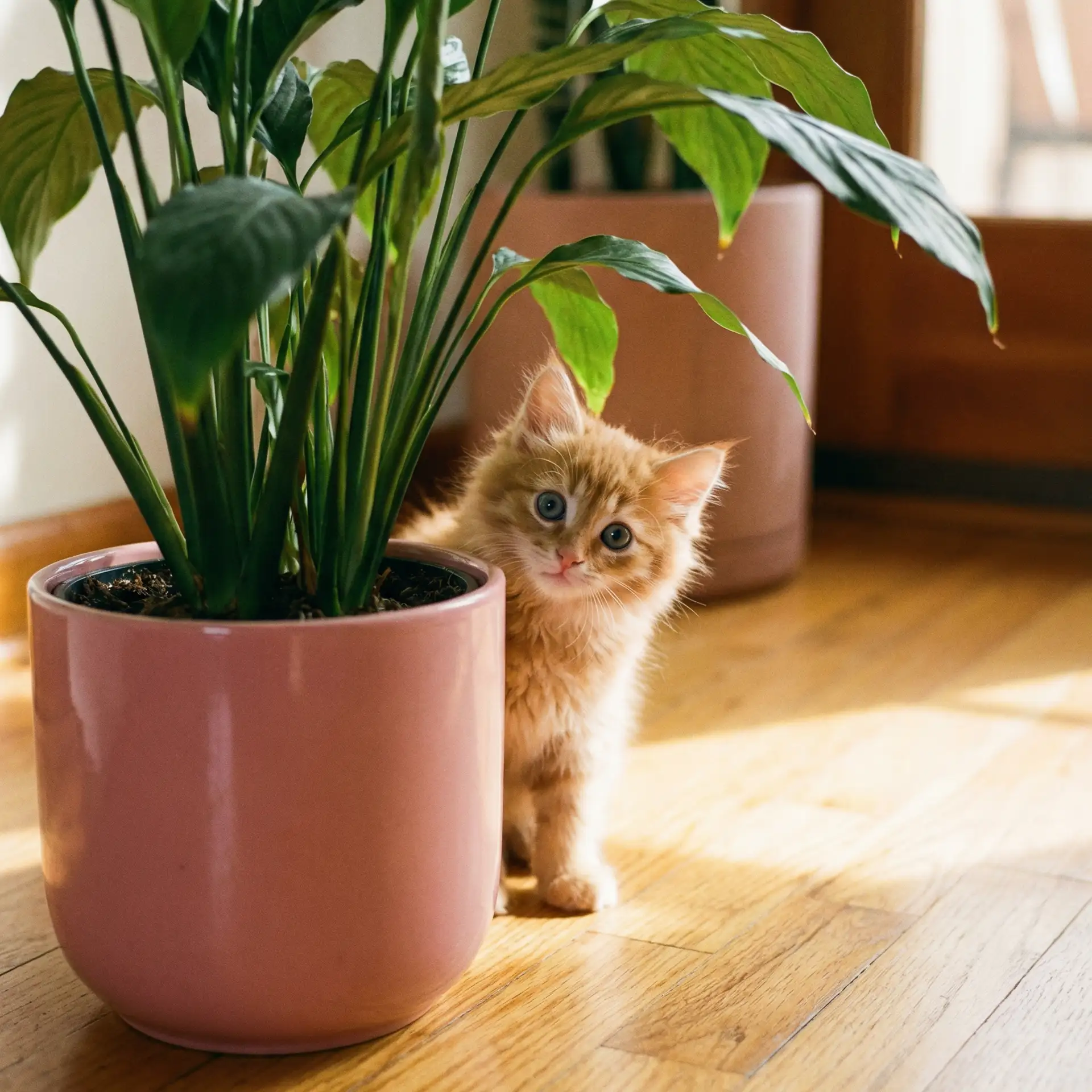 小猫从花盆后探头 - WRITEAS趴腿上